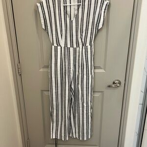 LOFT Black and White Striped Jumpsuit